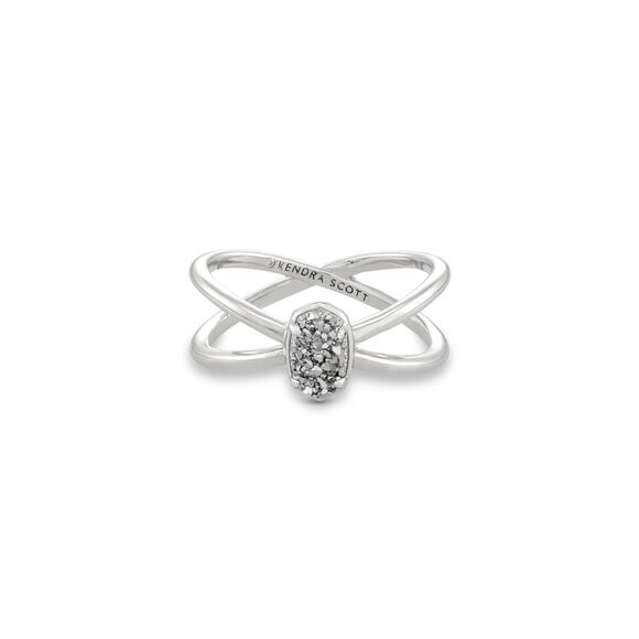 Kendra Scott Emilie Double Band Ring in Rhodium Platinum Drusy, Sz 7, New $65 - Picture 2 of 6
